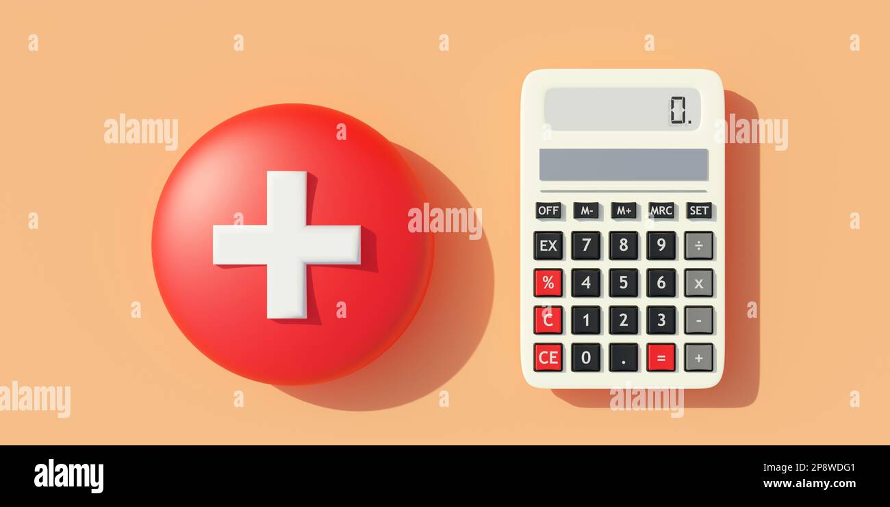 Calculator and medical cross, health care budget, medicine cost concept