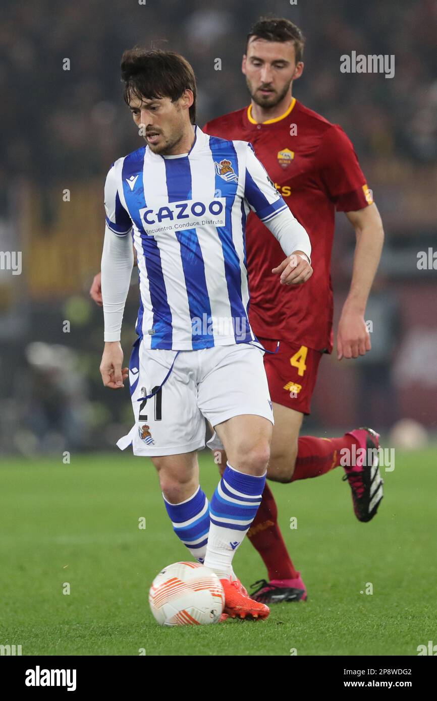 Rome, . 09th Mar, 2023. Rome, Italy 09.03.2023: David Silva (Real Sociedad) in action during the UEFA Europa League round of 16, match between AS Roma vs REAL Sociedad at Olympic Stadium on march 09, 2023 in Rome, Italy. Credit: Independent Photo Agency/Alamy Live News Stock Photo
