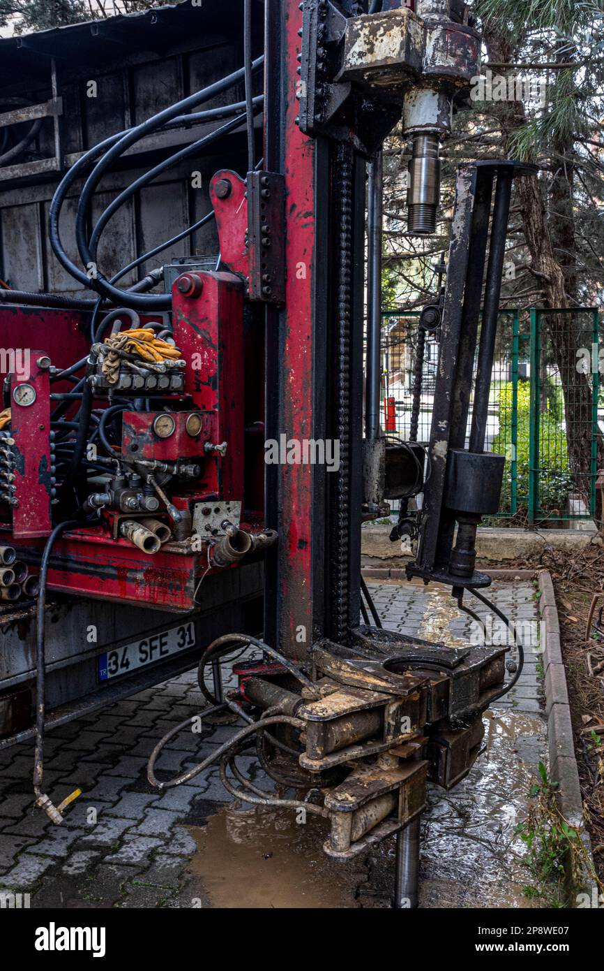Self-propelled Mini drill rig drills soil for soil investigation. Test ...