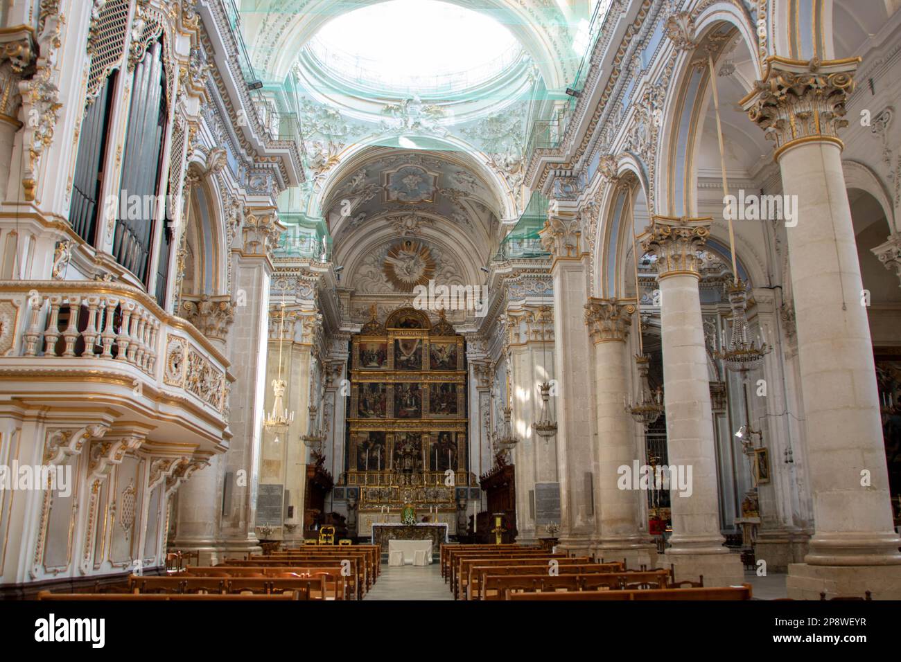 Interior of Duomo of San Giorgio, "Cathedral of St George", in Modica, Province of Ragusa, Sicily, Italy. included in the World Heritage List by UNESC Stock Photo