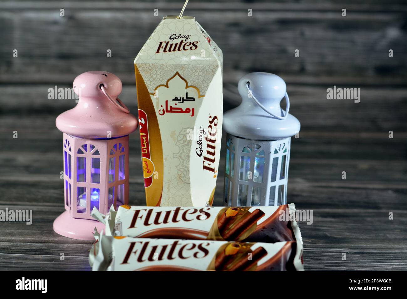 Cairo, Egypt, March 5 2023 Galaxy Flutes chocolate, a creamy chocolate