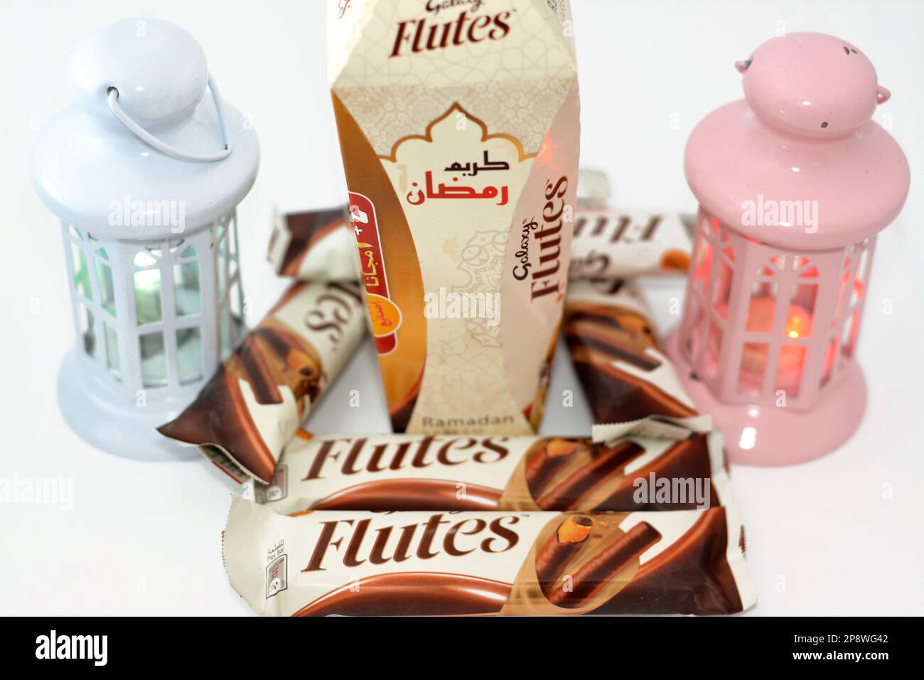 Cairo, Egypt, March 5 2023 Galaxy Flutes chocolate, a creamy chocolate