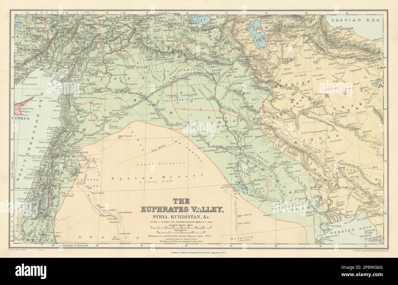 Euphrates Valley Syria Kurdistan Levant Iraq Persia Palestine. STANFORD 1904 map Stock Photo