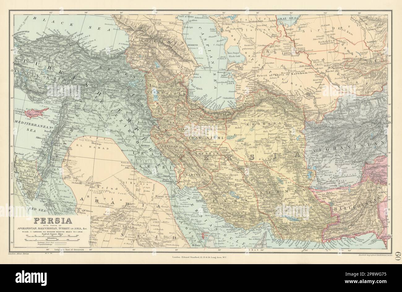 Persia, Afghanistan, Baluchistan, Turkey. South west Asia. STANFORD 1904 map Stock Photo