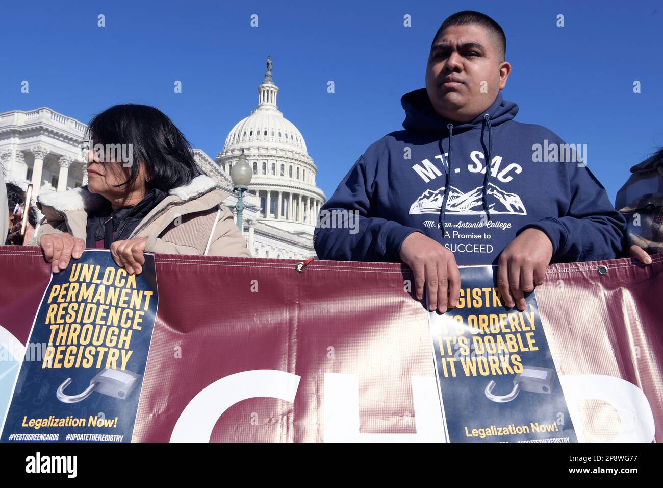 March 9, 2023, Washington, Distric of Columbia, USA: An Activists from CHIRLA hold a sign during a press conference about Reintroduction of the Immigration Provisions of the Immigration Act 1929, today on March 09, 2023 at House Triangule/Capitol Hill in Washington DC, USA. (Credit Image: © Lenin Nolly/ZUMA Press Wire) EDITORIAL USAGE ONLY! Not for Commercial USAGE! Stock Photo