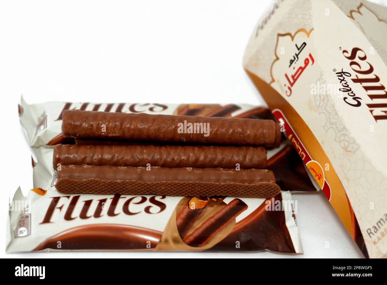 Cairo, Egypt, March 5 2023 Galaxy Flutes chocolate, a creamy chocolate