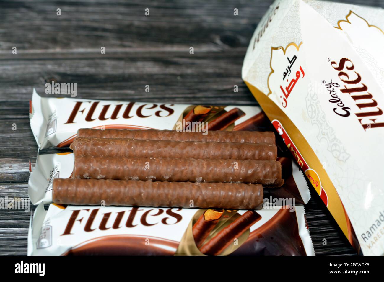 Cairo, Egypt, March 5 2023 Galaxy Flutes chocolate, a creamy chocolate