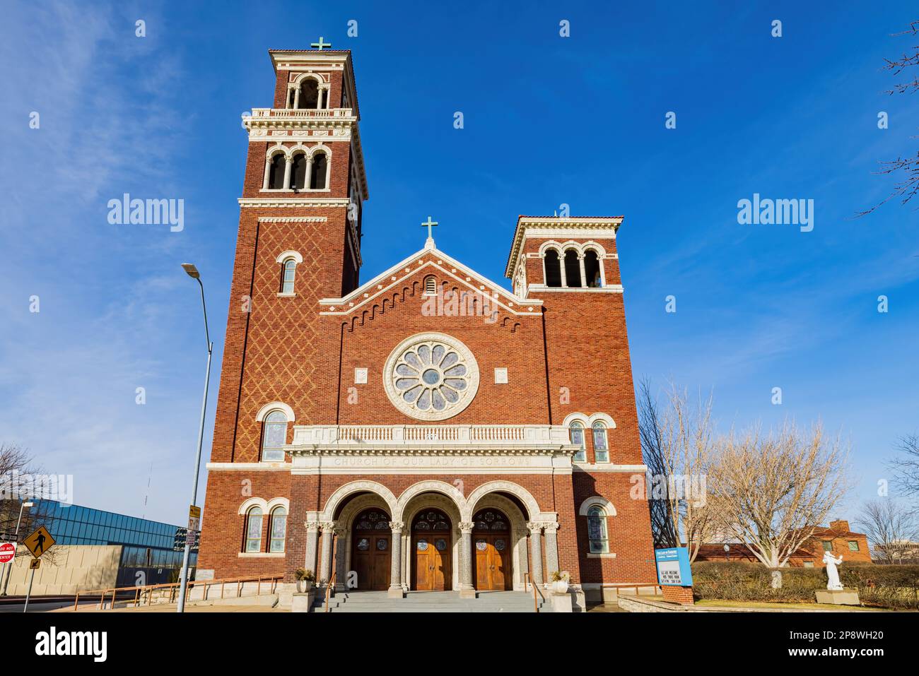 Sunny view of the Our Lady of Sorrows Parish at Kansas City, MO Stock