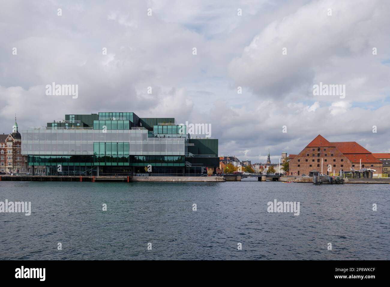 COPENHAGEN, DENMARK - OCTOBER 2019: Outdoor exterior view opposite site of river of Danish Architecture Centre, Dansk Arkitektur Center, in Copenhagen Stock Photo