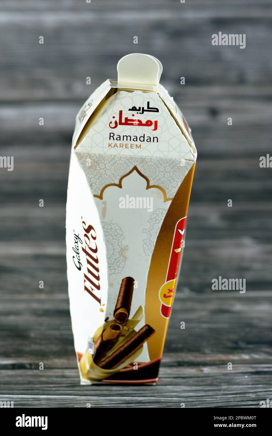 Cairo, Egypt, March 5 2023 Galaxy Flutes chocolate, a creamy chocolate