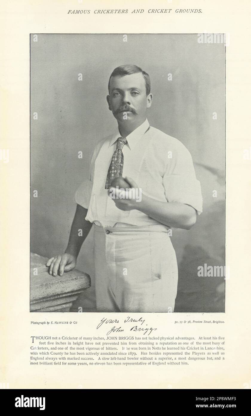 Johnhy Briggs. Left arm spin bowler. Lancashire cricketer 1895 old print Stock Photo