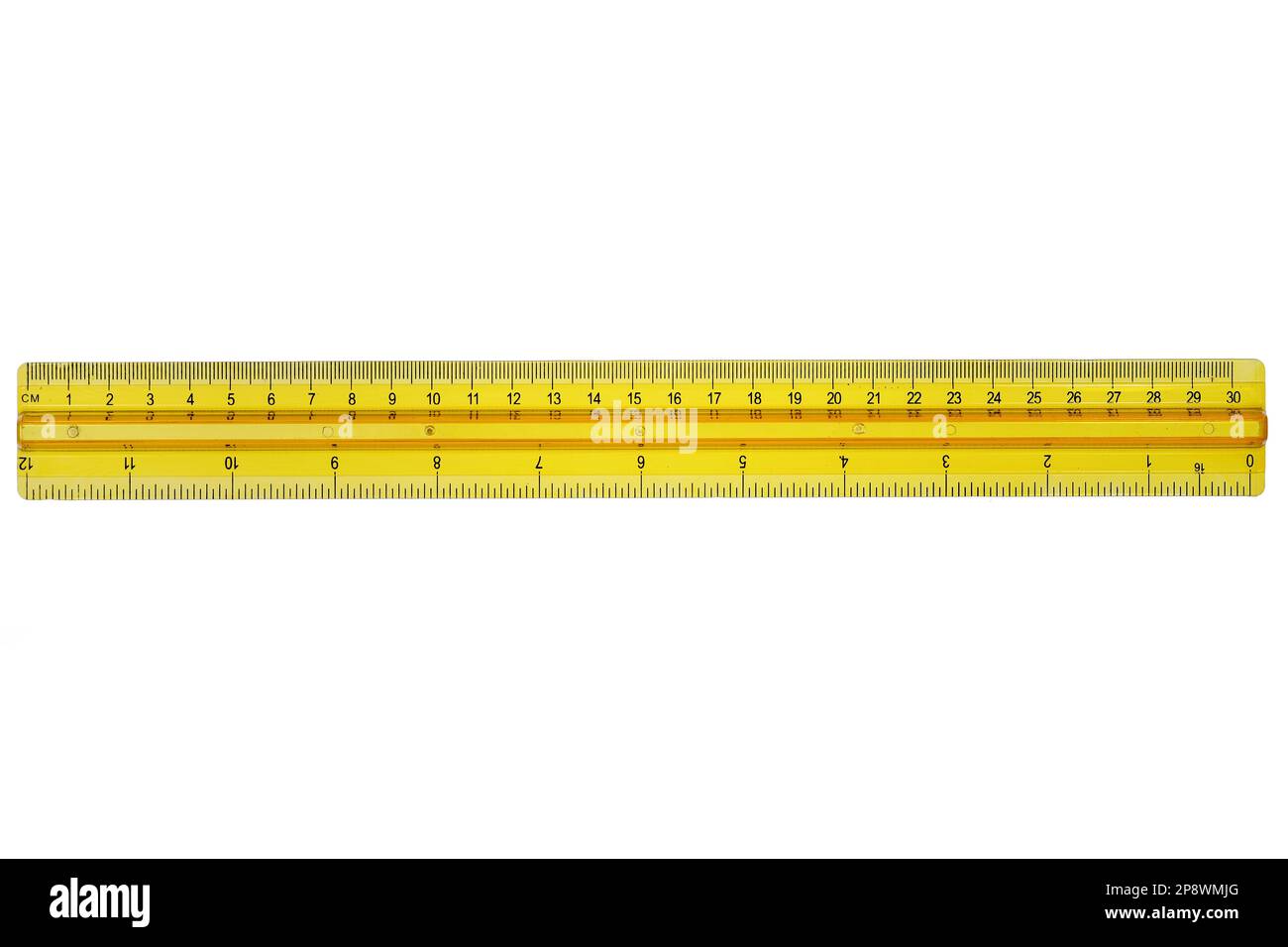 Diagonal yellow twenty centimetres ruller isolated on white Stock Photo -  Alamy