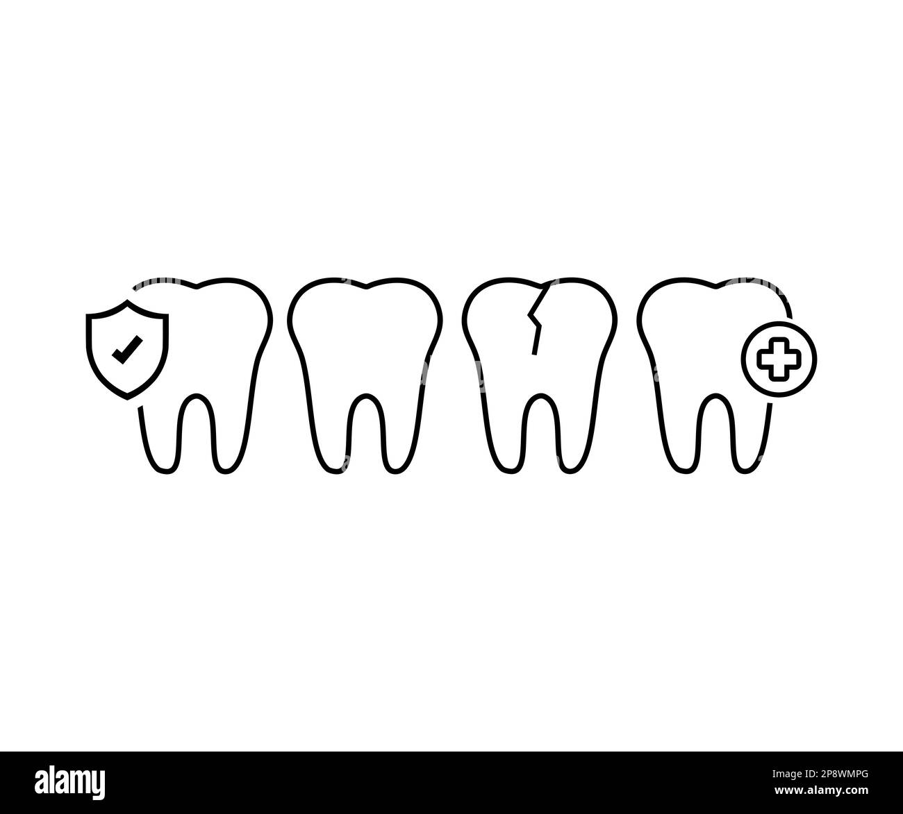 Tooth icon set. Tooth editable stroke icons. Disease, care, dental