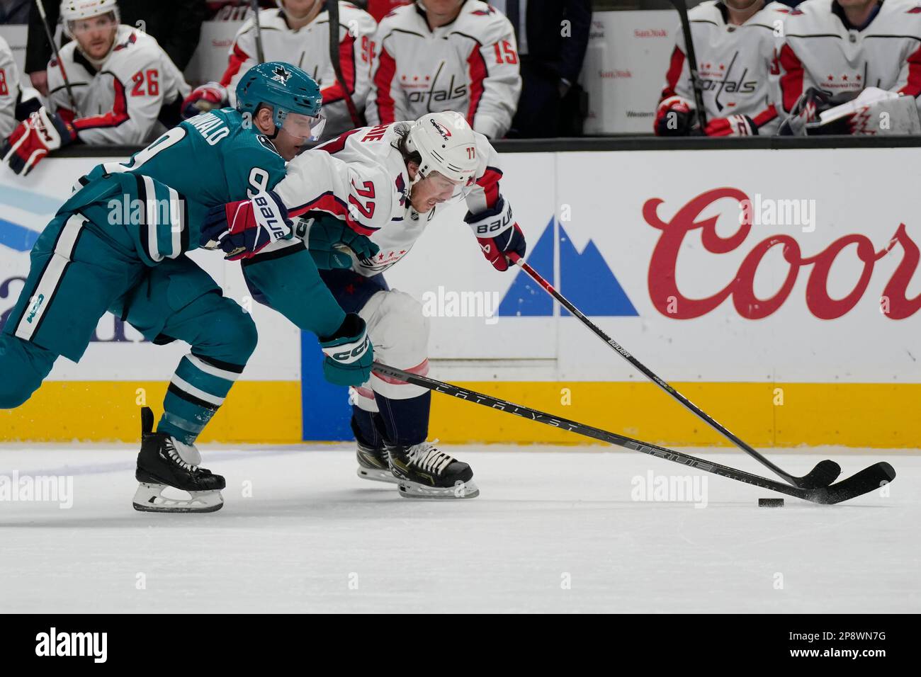 San Jose Sharks defenseman Jacob Middleton (21) in the first period of an  NHL hockey game Saturday, Nov. 13, 2021, in Denver. (AP Photo/David  Zalubowski Stock Photo - Alamy