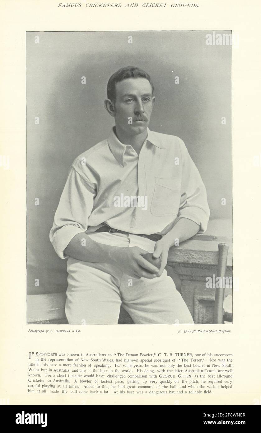 Charles Thomas Biass Turner. The Terror. Australia cricketer 1895 old print Stock Photo