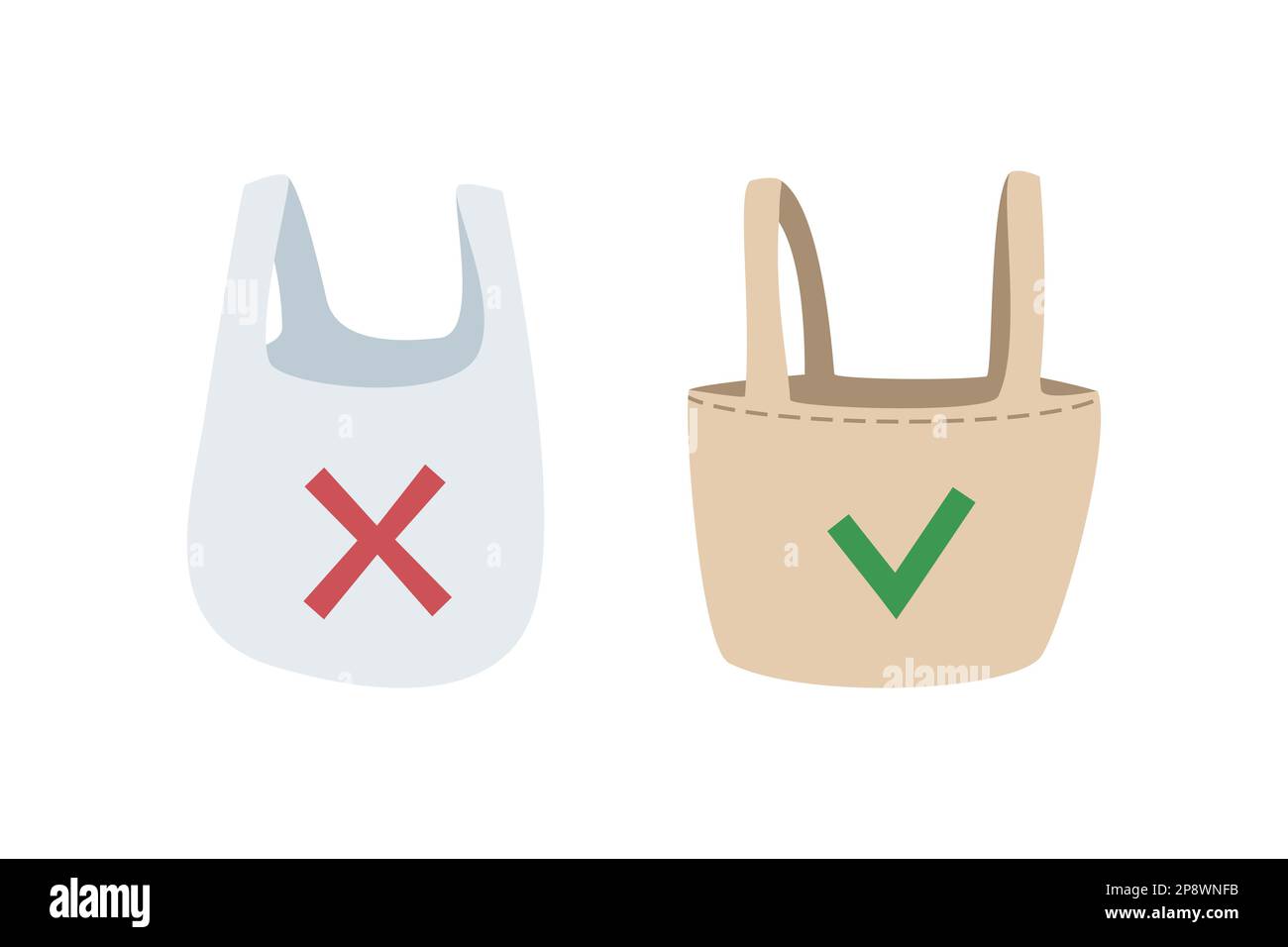 Plastic bag versus ecological tote bag. Vector illustration Stock