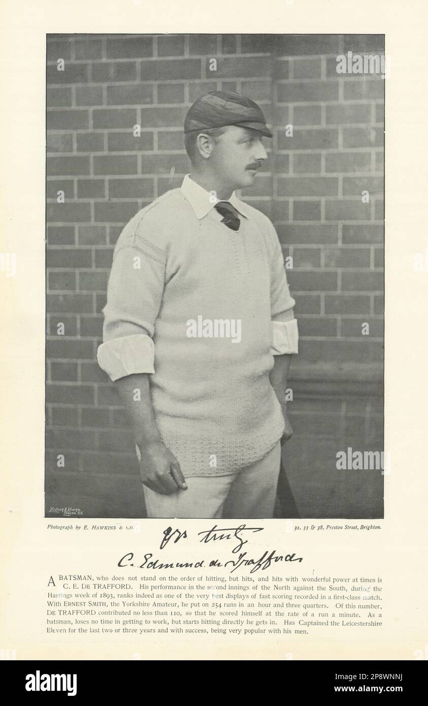 Charles Edmund De Trafford. Opening batsman. Leicestershire cricketer 1895 Stock Photo