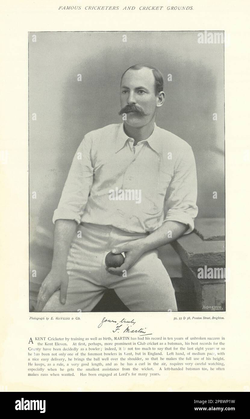 Frederick Martin. Left-arm medium-pace spin bowler. Kent cricketer 1895 print Stock Photo