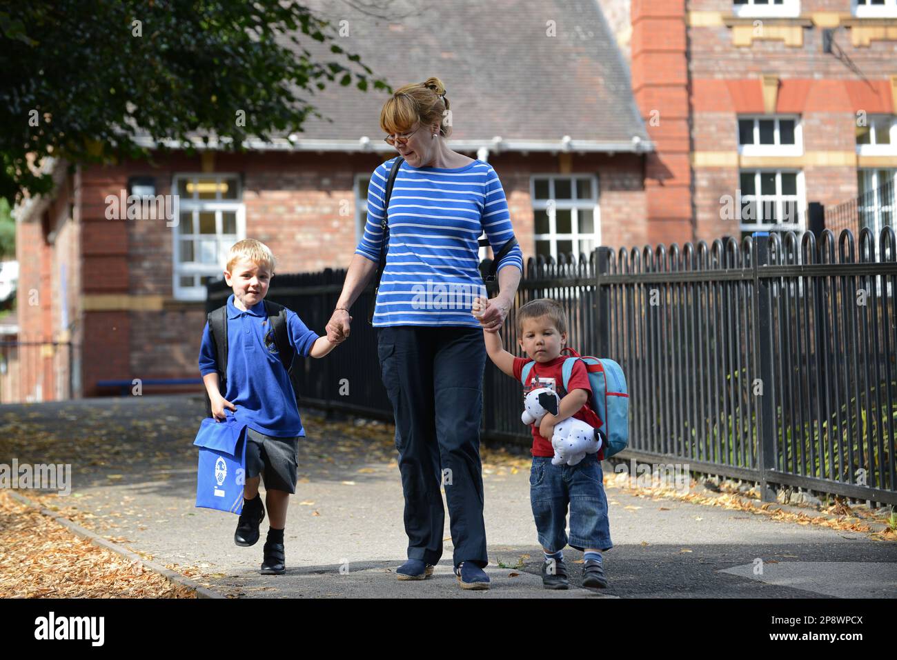 Children first day at school Britain Stock Photo