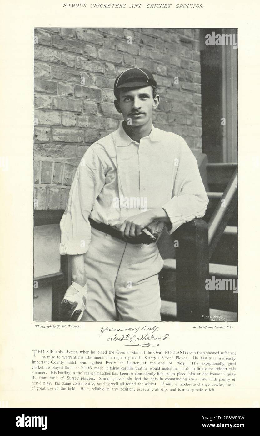 Frederick Charles 'Fred' Holland. Batsman. Surrey cricketer 1895 old print Stock Photo