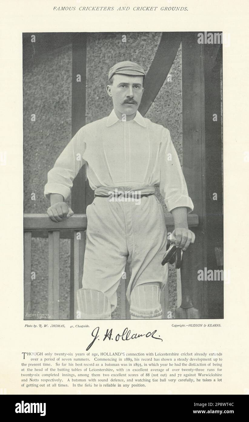 John Holland. Batsman. Leicestershire cricketer 1895 old antique print picture Stock Photo