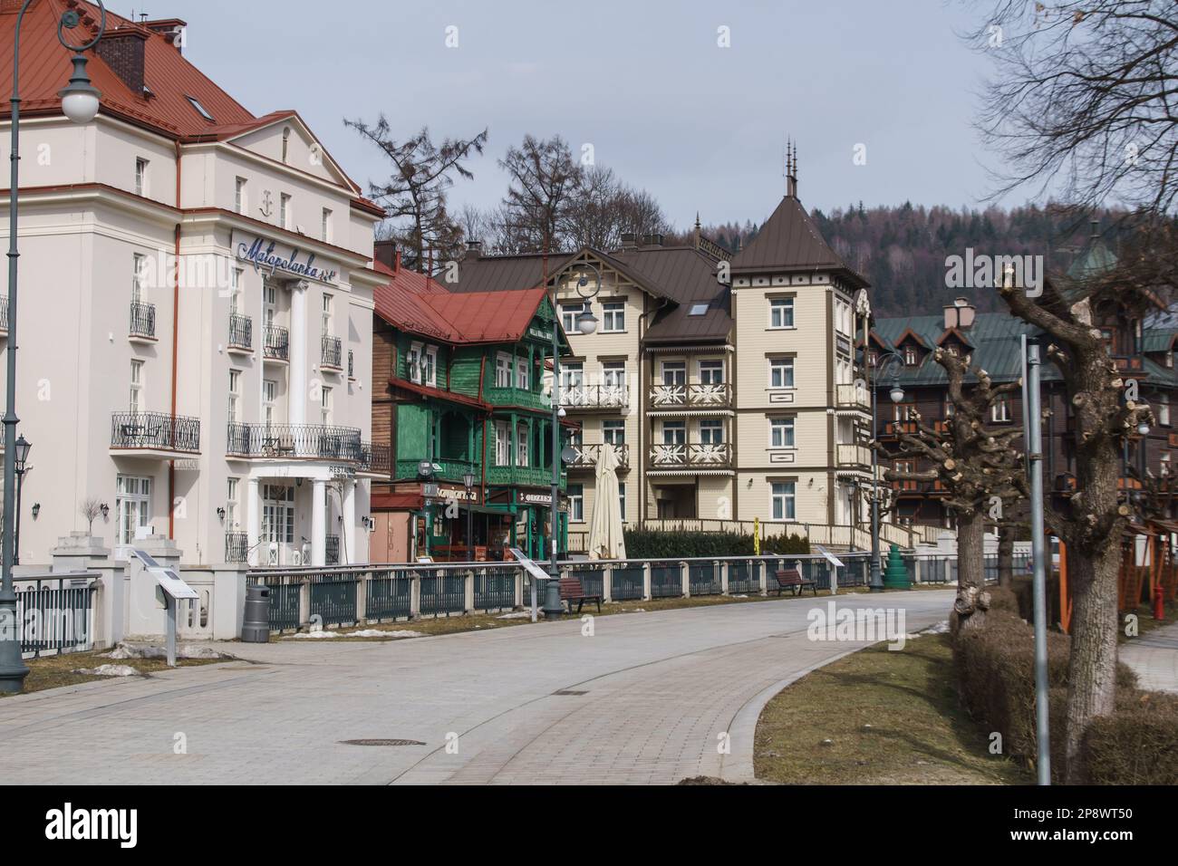 architecture in Krynica Zdroj Poland old and new buildings Stock Photo