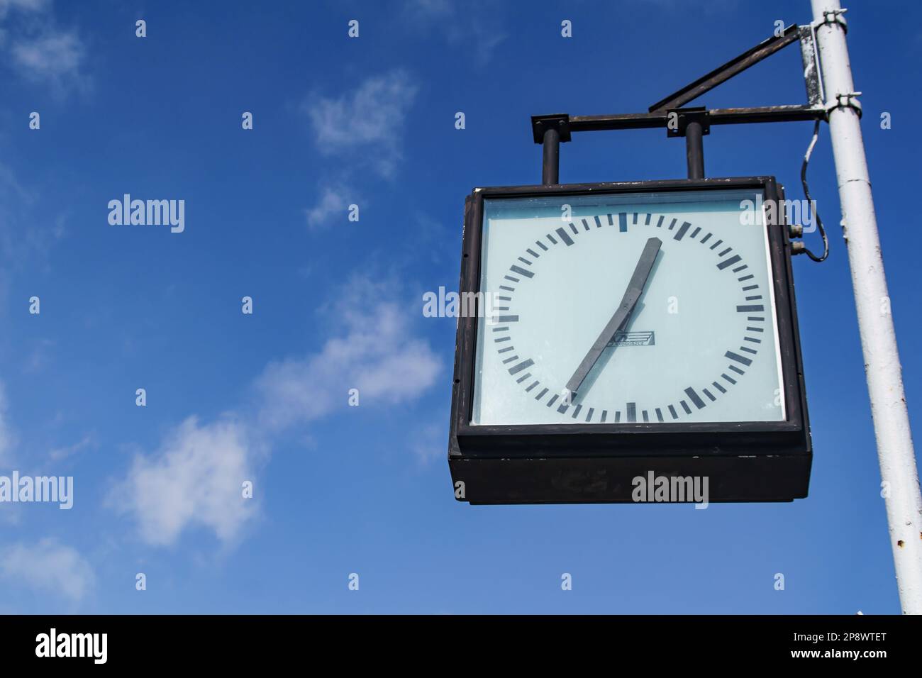 classic old clock on a train station in Krynica Zdroj Poland Stock Photo