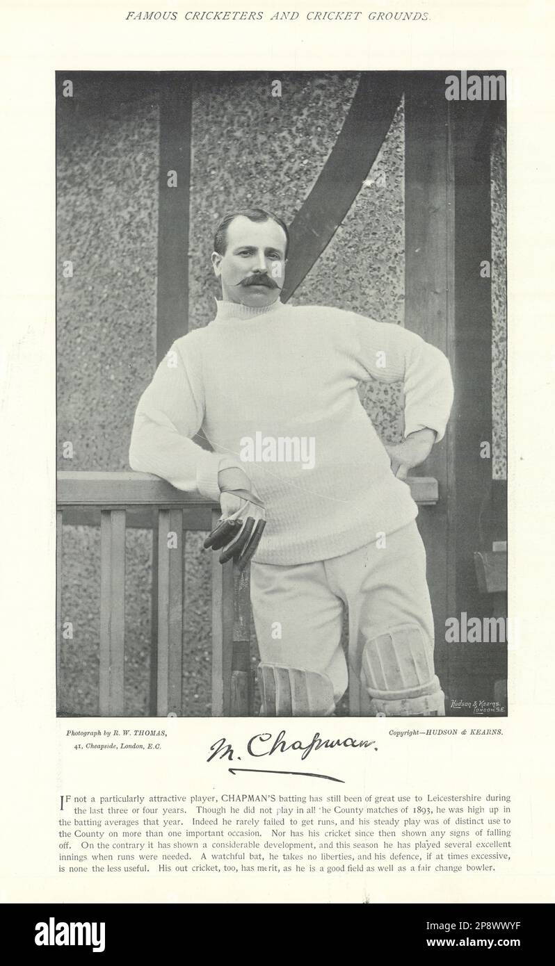 Mat Chapman. Right handed batsman. Leicestershire cricketer 1895 old print Stock Photo