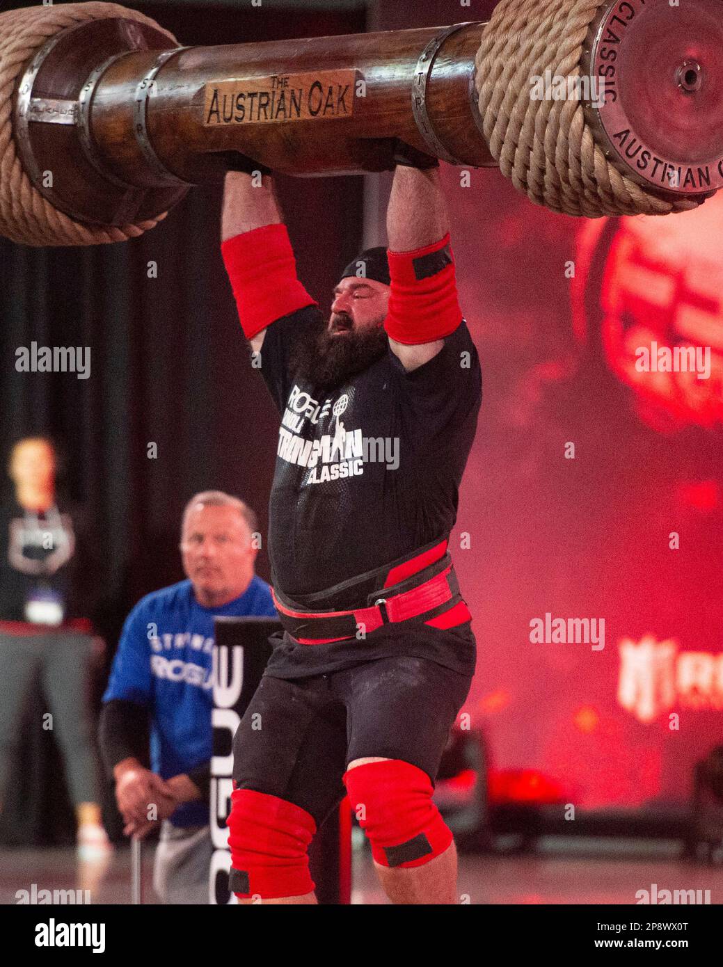 Columbus, Ohio, United States. 3th Mar, 2023. Bobby Thompson (USA) competes in the Austrian Oak Log Press during the Arnold Strongman Classic in Columbus, Ohio. Credit: Brent Clark/Alamy Live News Stock Photo