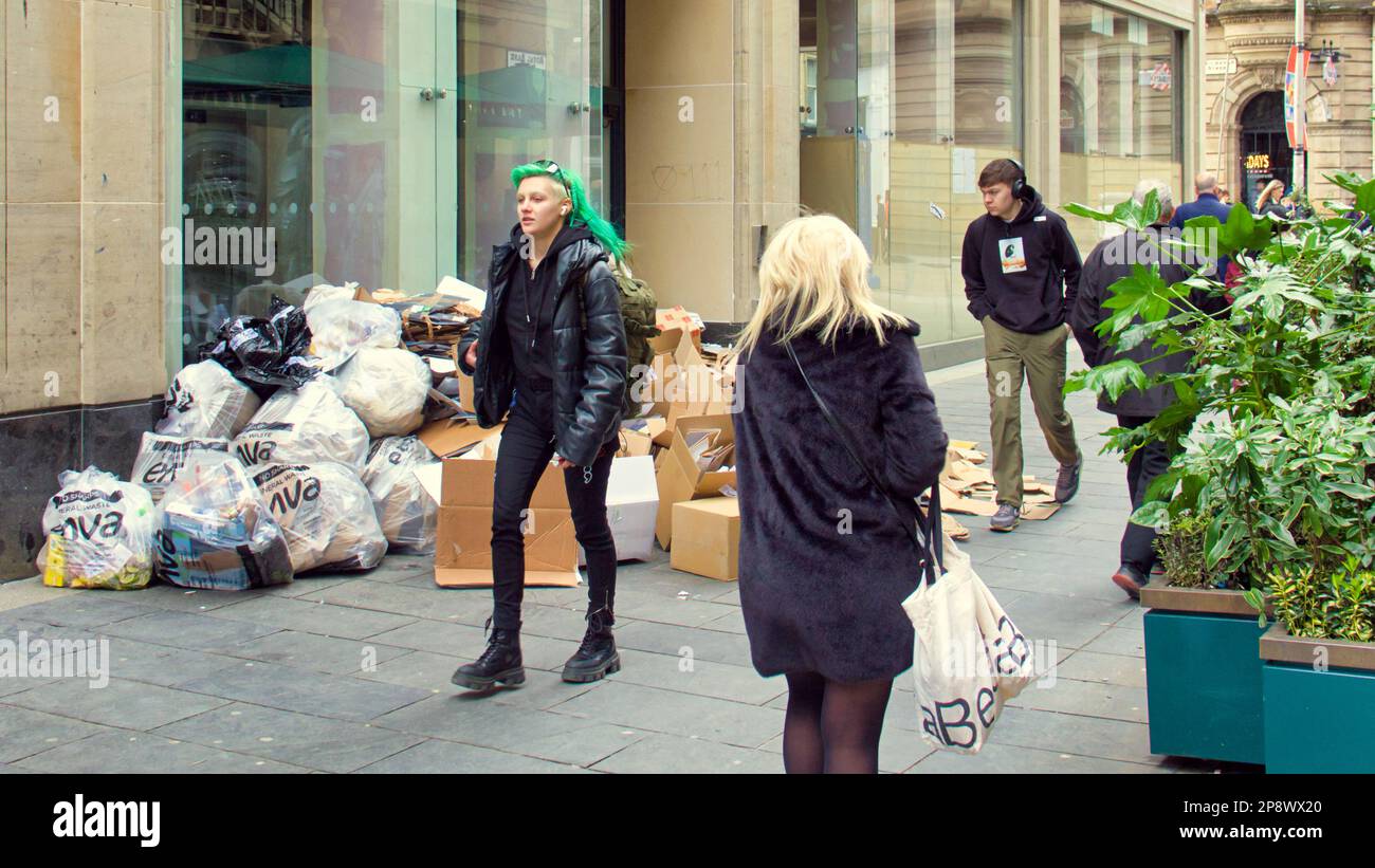heaps of uncollected rubbish on  Royal Bank Place in the style mile off buchanan street Stock Photo