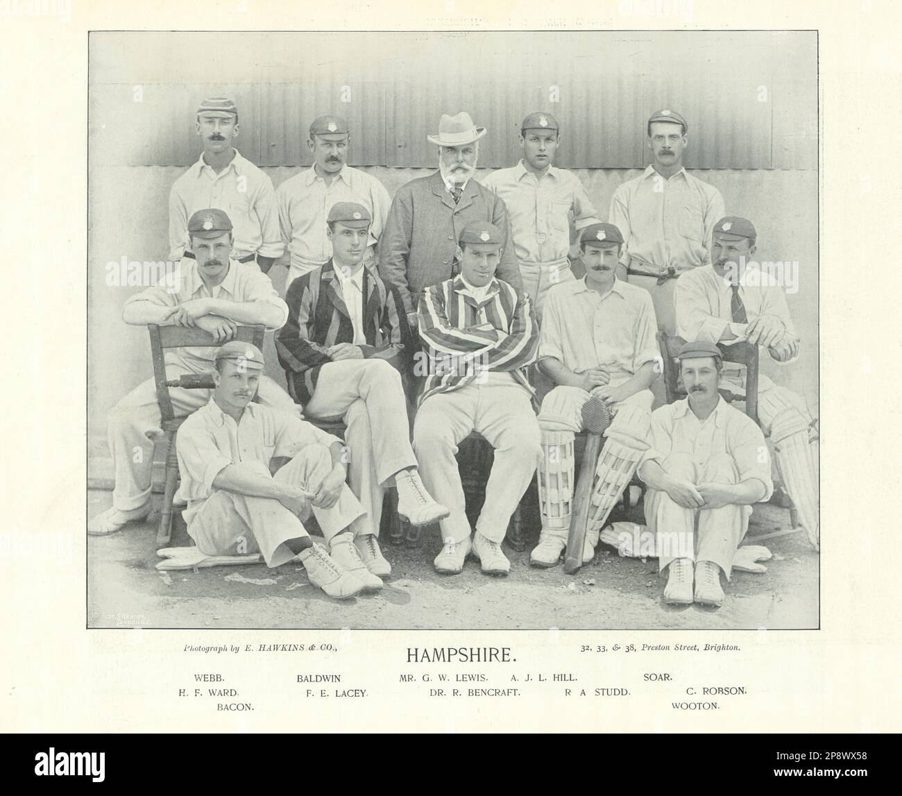 Hampshire County Cricket Team Webb Ward Lacey Bacon Lewis Hill Soar Studd 1895 Stock Photo