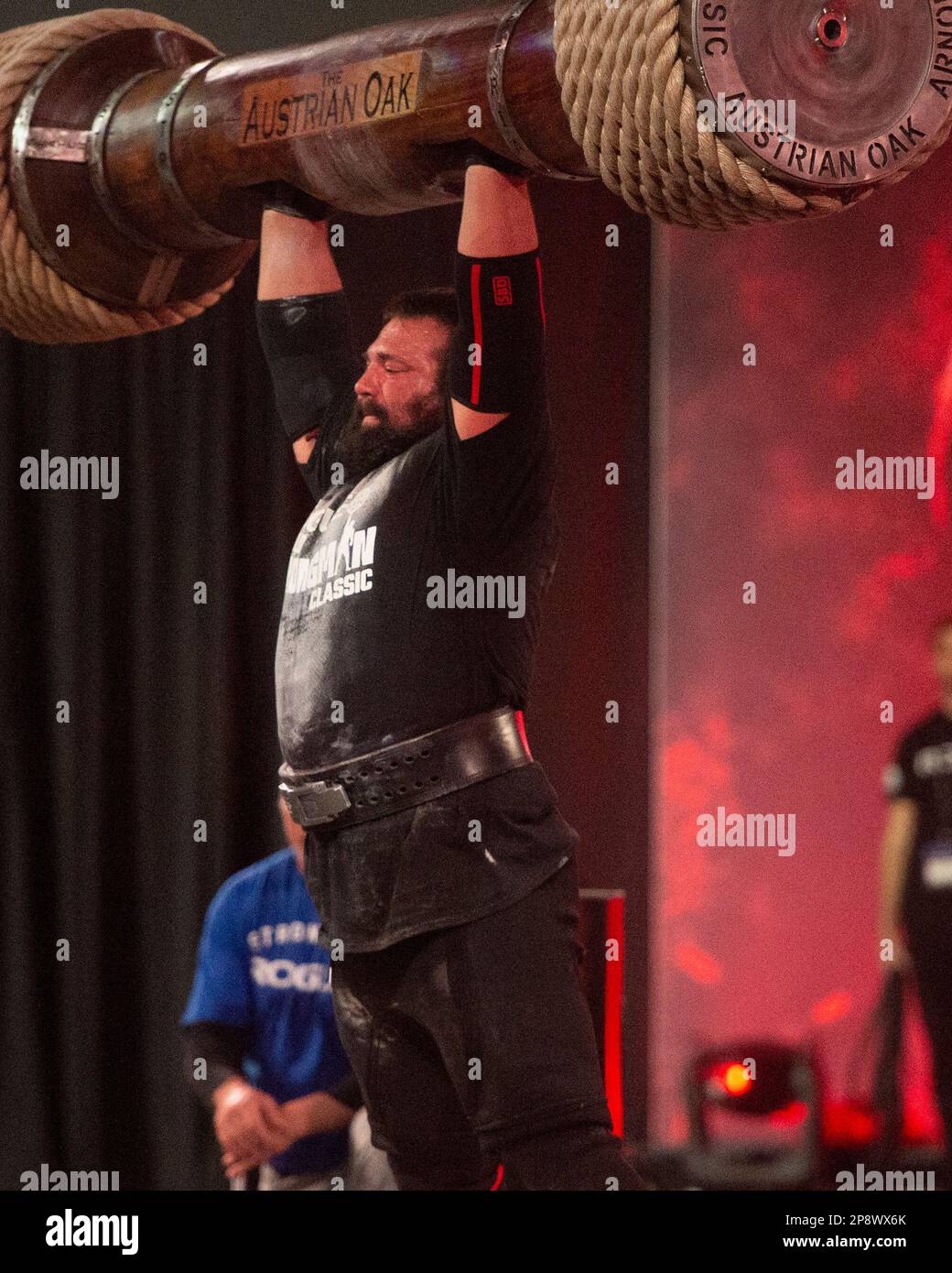 Columbus, Ohio, United States. 3th Mar, 2023. Tom Evans (USA) competes in the Austrian Oak Log Lift during the Arnold Strongman Classic in Columbus, Ohio. Credit: Brent Clark/Alamy Live News Stock Photo