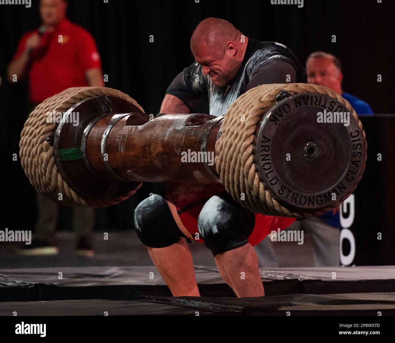 Columbus, Ohio, United States. 3th Mar, 2023. Pavlo Nakonechnyy (UKR) competes in the Austrian Oak Log Lift during the Arnold Strongman Classic in Columbus, Ohio. Credit: Brent Clark/Alamy Live News Stock Photo