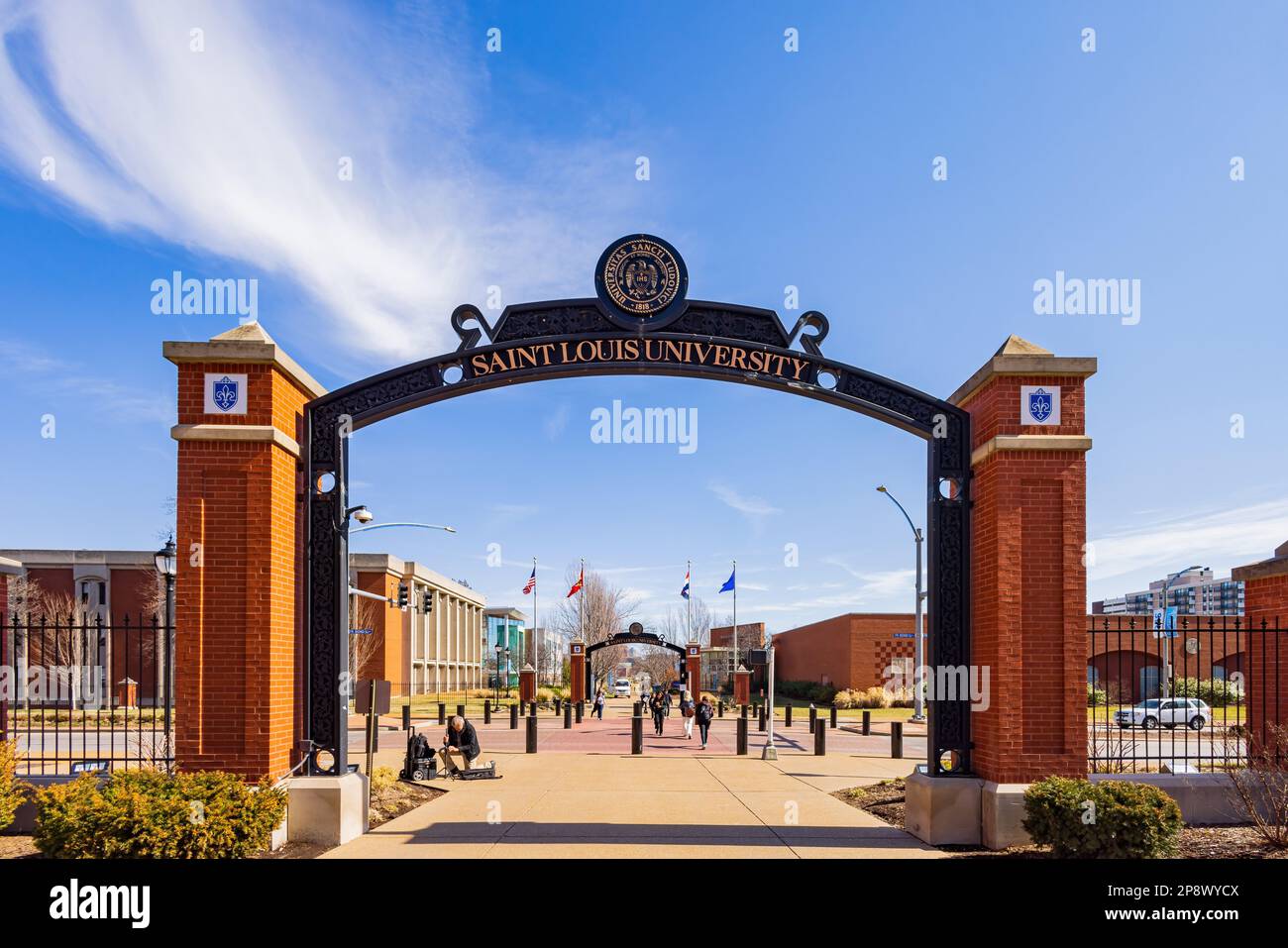 Missouri, FEB 23 2023 - Sunny view of the campus of Saint Louis ...