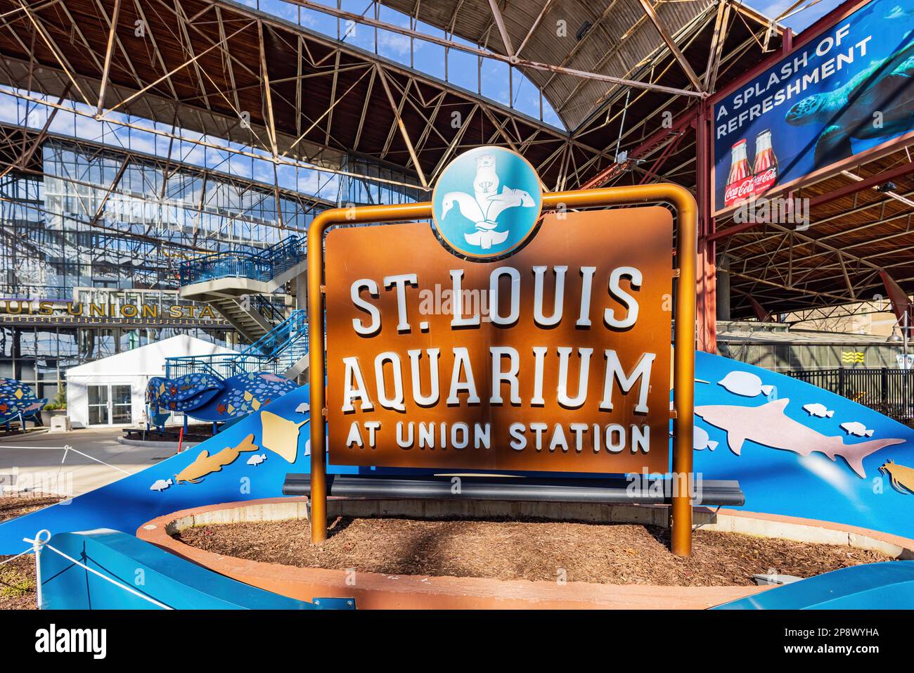 Missouri, FEB 23 2023 - Sunny view of The St. Louis Aquarium in St