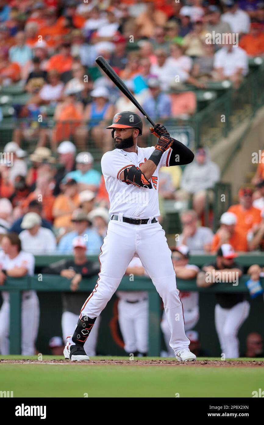 Baltimore Orioles Nomar Mazara (15) bats during a spring training