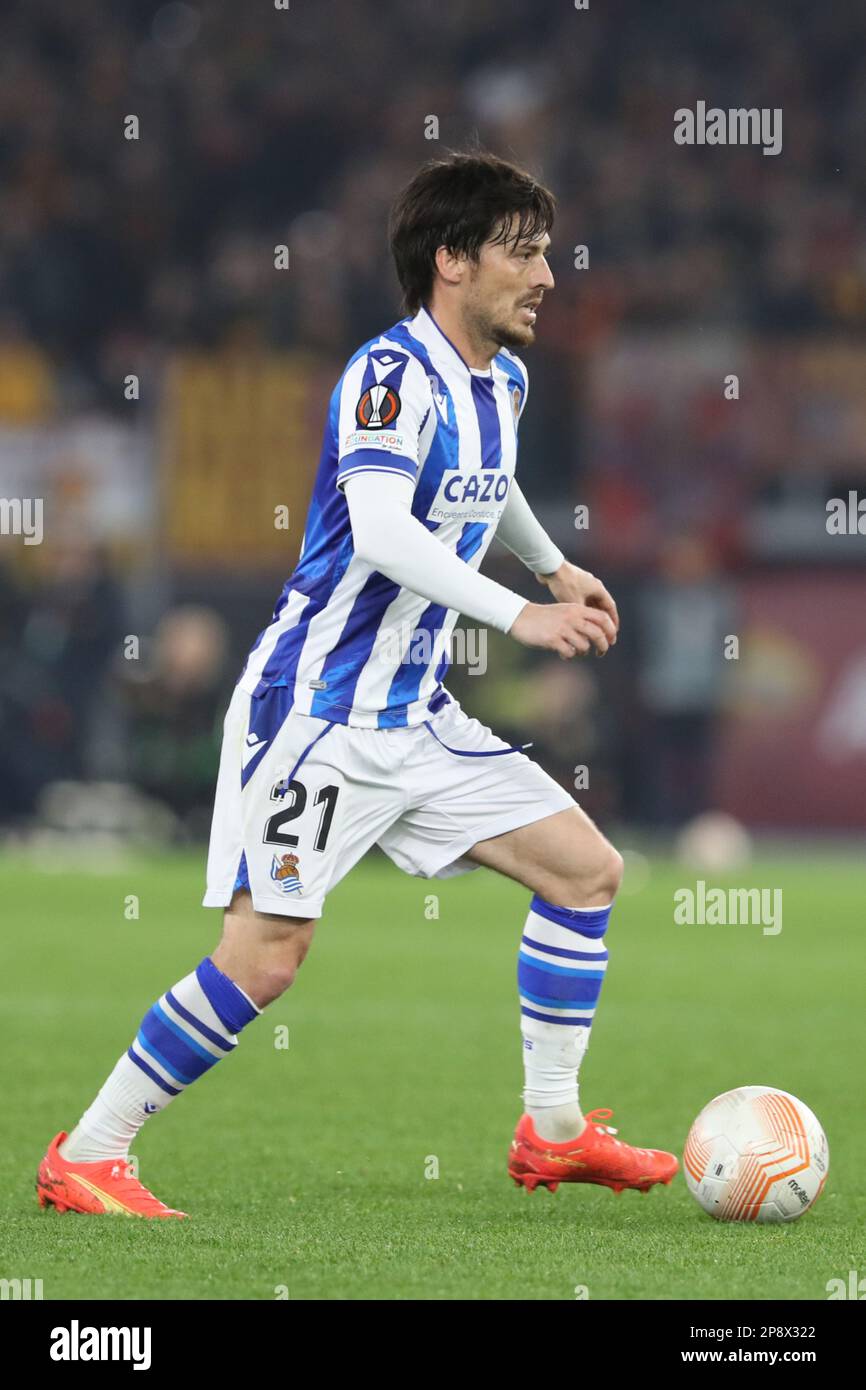 Rome, . 09th Mar, 2023. Rome, Italy 09.03.2023: David Silva (Real Sociedad) in action during the UEFA Europa League round of 16, match between AS Roma vs REAL Sociedad at Olympic Stadium on march 09, 2023 in Rome, Italy. Credit: Independent Photo Agency/Alamy Live News Stock Photo