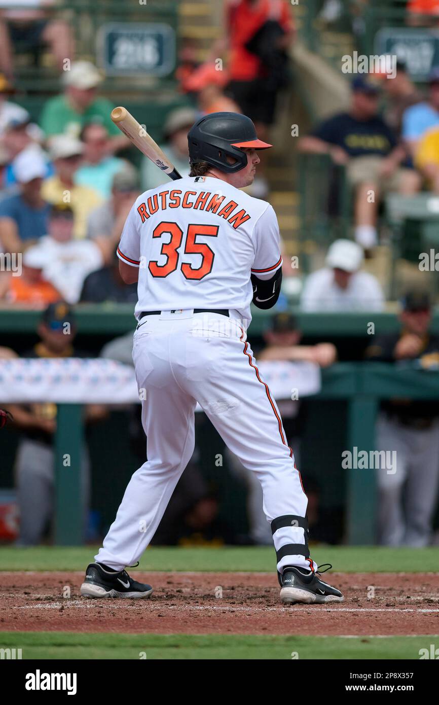 Baltimore Orioles Adley Rutschman (35) bats during a spring training