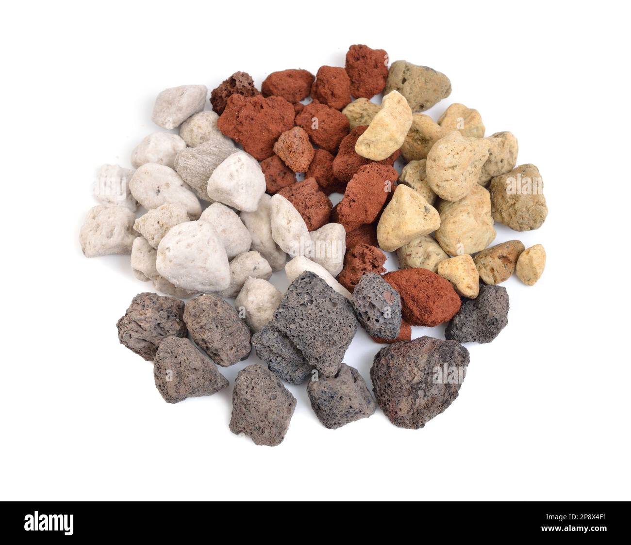 Different colours Porous volcanic rock isolated on white background