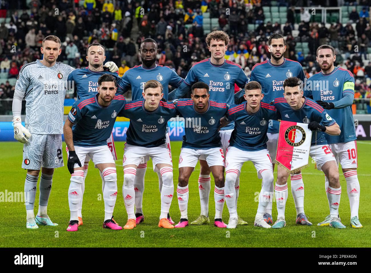 Warsaw - Players of Feyenoord during the match between Shakhtar Donetsk v Feyenoord at Stadion Wojska Polskiego on 9 March 2023 in Warsaw, Poland. (Box to Box Pictures/Tom Bode) Stock Photo