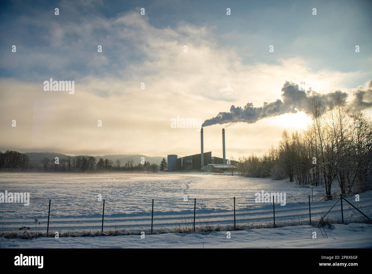 Pollution from an industrial plant in rural Norway Stock Photo