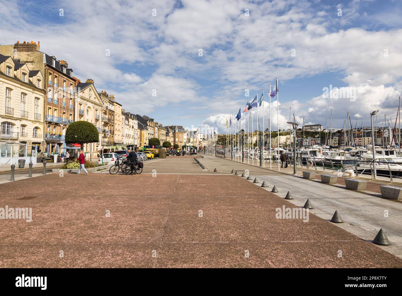 Dieppe, France - September 29, 2022: promenade at the harbor of Dieppe, with unidentified people. Dieppe is a seaport on the English Channel at the mo Stock Photo