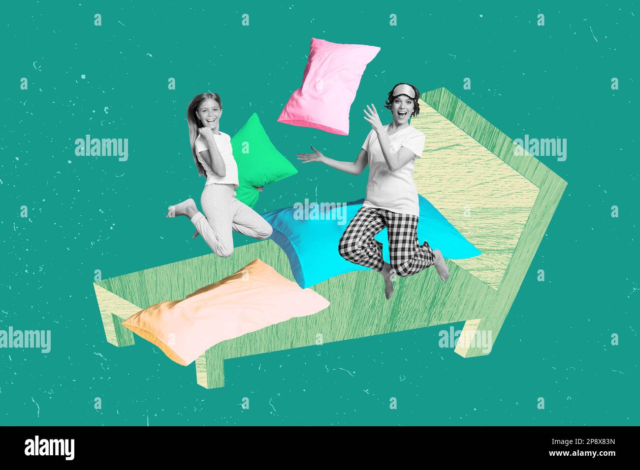 Creative photo artwork illustration 3d collage of two young girls