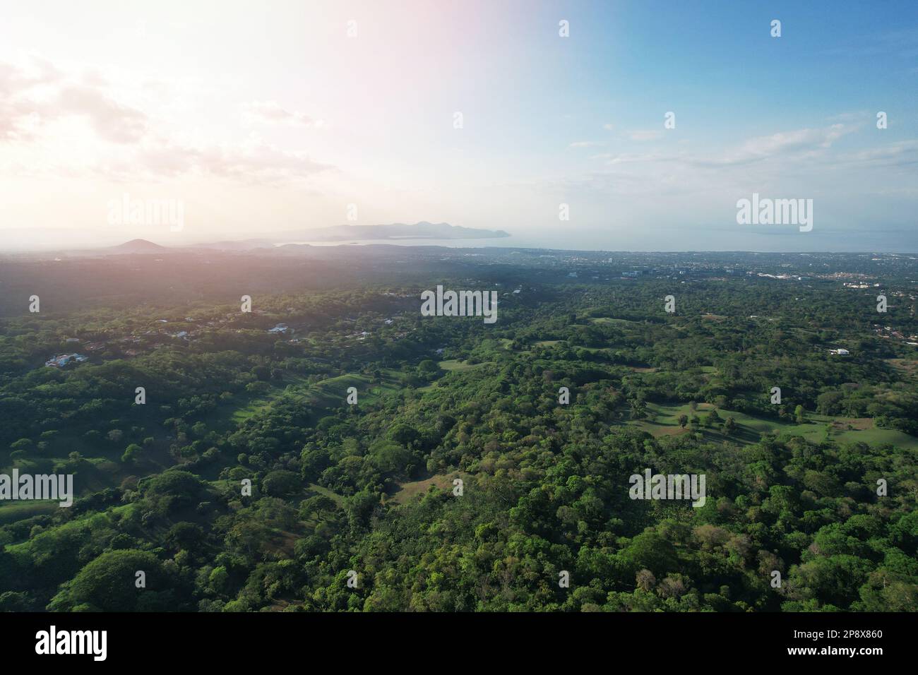 Panorama of Managua Nicaragua  aerial drone view  on sunset time Stock Photo