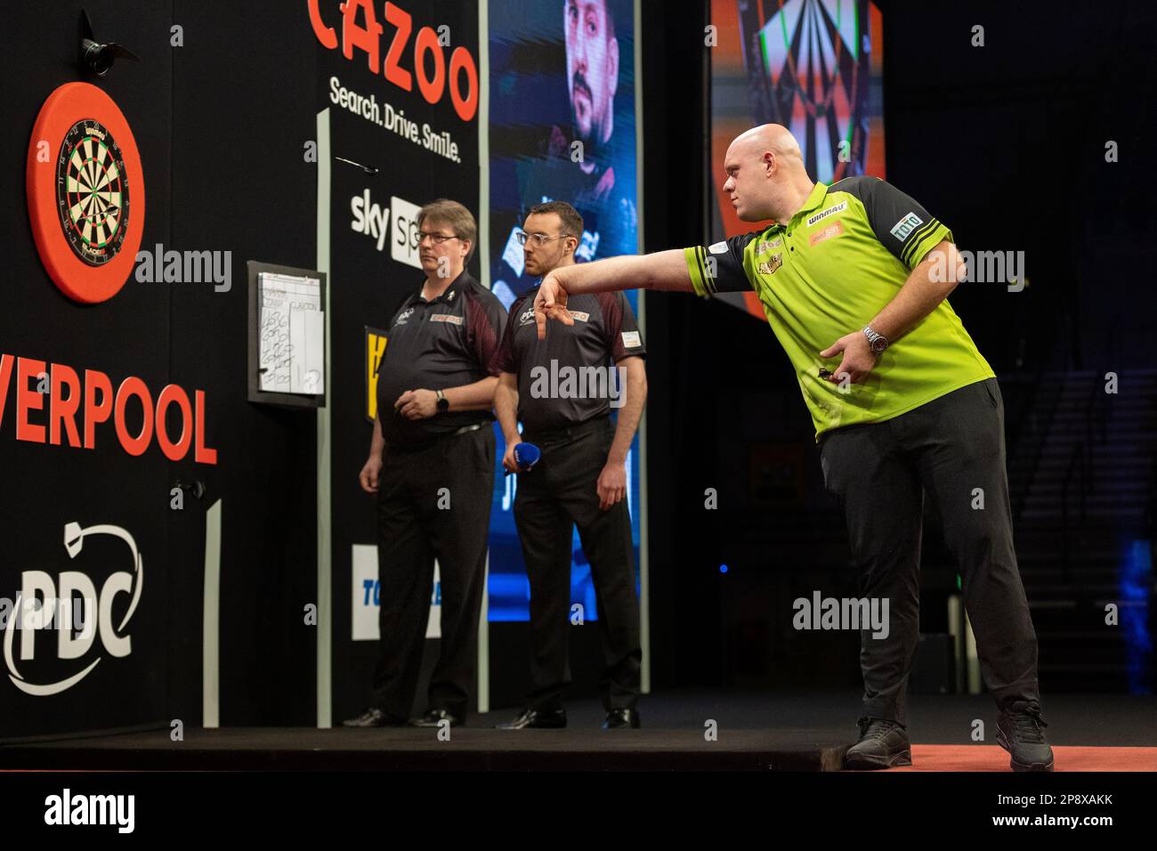 Michael van Gerwen throws a dart during the 2023 Cazoo PDC Premier