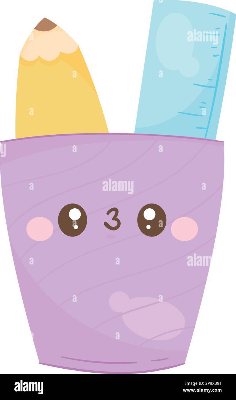 pencil holder kawaii comic character Stock Vector Image & Art Alamy