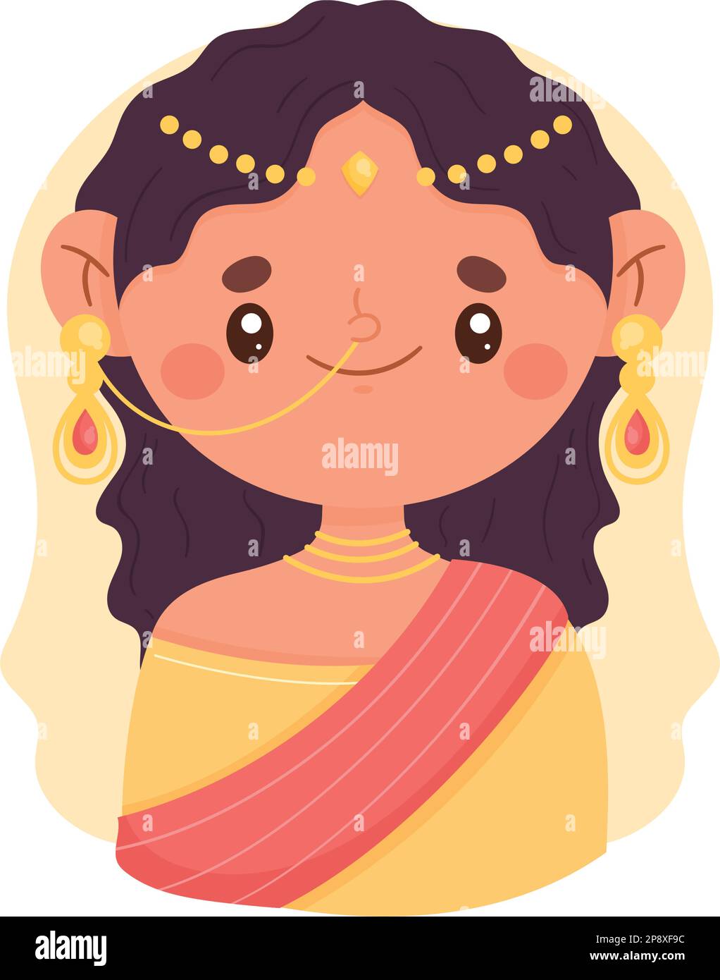 indian woman wearing yellow suit character Stock Vector