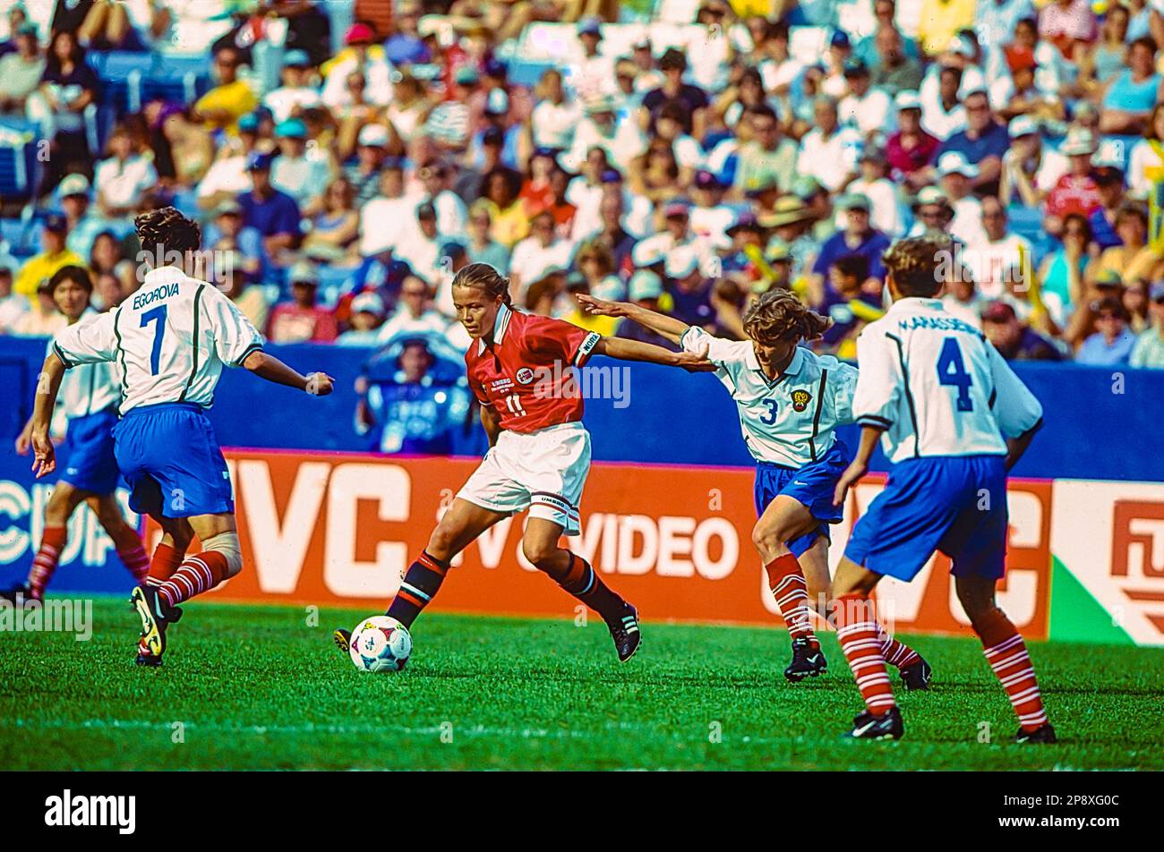 Marianne Pettersen (NOR) during NOR vs RUS at the 1999 FIFA Women's World Cup Soccer. Stock Photo