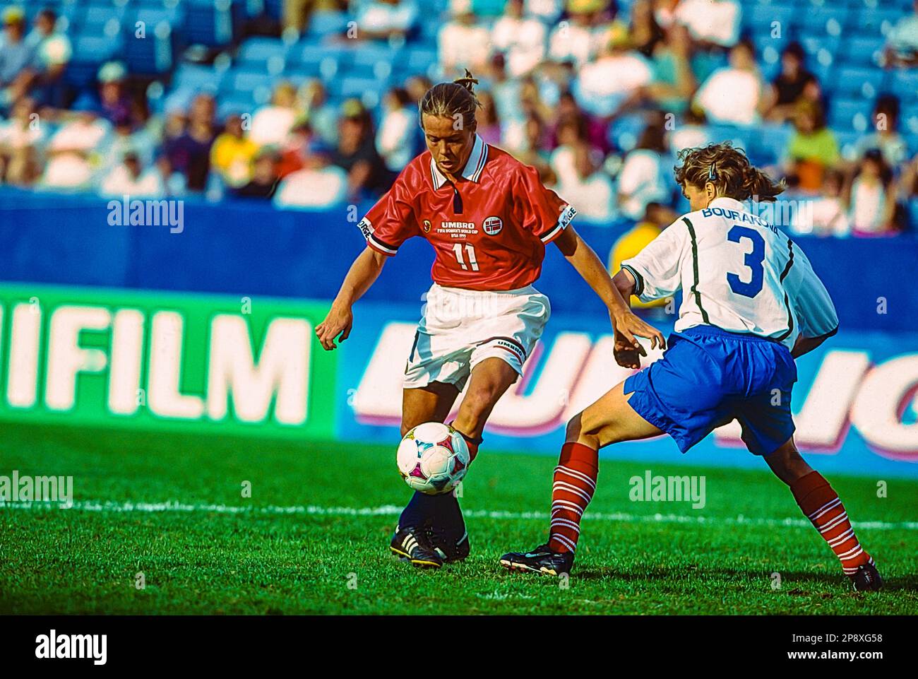 Marianne Pettersen (NOR) during NOR vs RUS at the 1999 FIFA Women's World Cup Soccer. Stock Photo