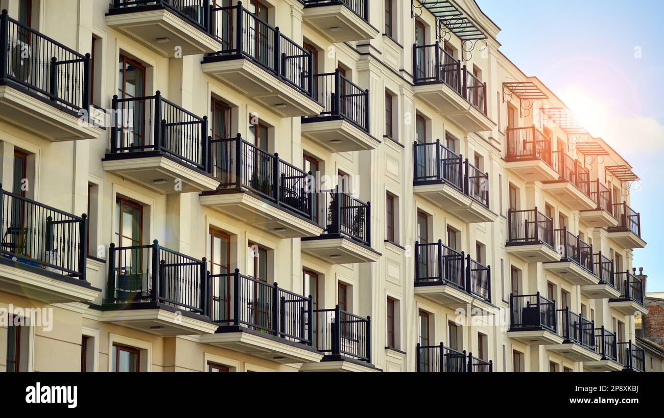 Modern architecture building facade with balconies. New apartments ...